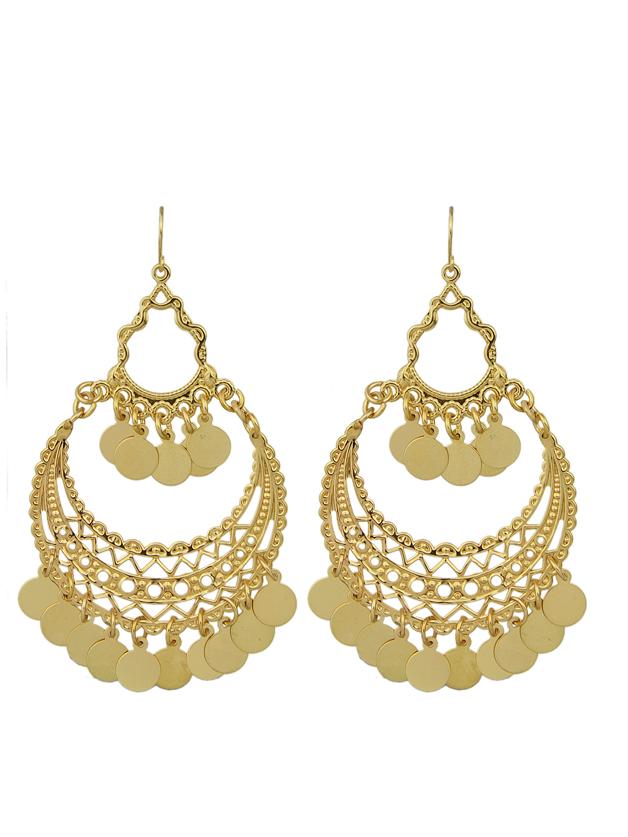 Shein Indian Gold Color Big Chandelier Earrings