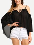 Shein Cold Shoulder Bell Sleeve Chiffon Blouse