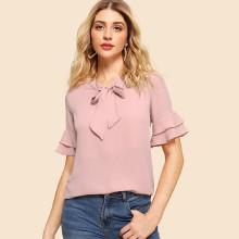 Shein Tie Neck Ruffle Sleeve Chiffon Top
