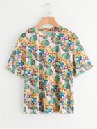 Shein Tropical Print Vevlet T-shirt