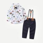 Shein Toddler Boys Dinosaur Print Shirt With Overalls
