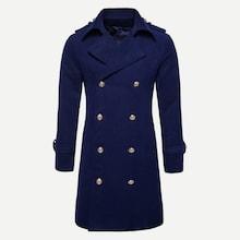 Shein Men Solid Double Breasted Epaulette Tweed Coat
