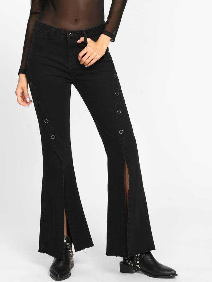Shein Grommet Split Flared Hem Jeans