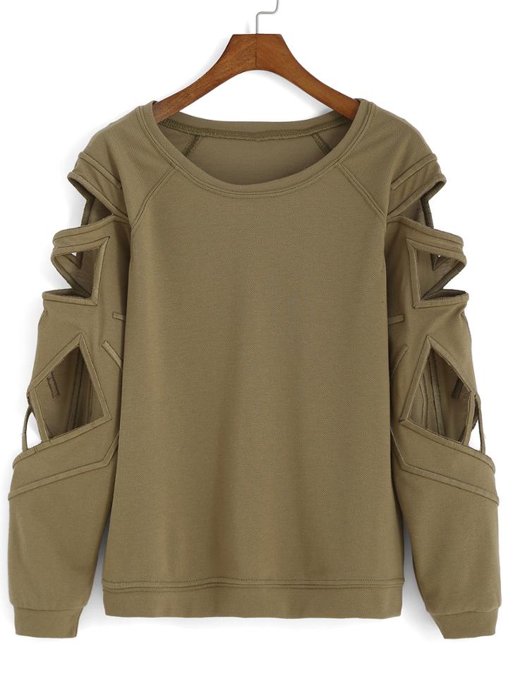 Shein Bat Sleeve Hollow Green T-shirt