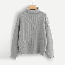 Shein Rolled Neck Raw Hem Jumper