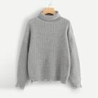 Shein Rolled Neck Raw Hem Jumper