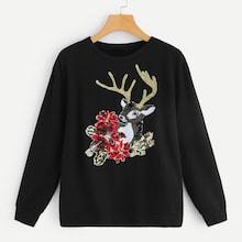 Shein Christmas Sequin Animal Embellished Sweatshirt