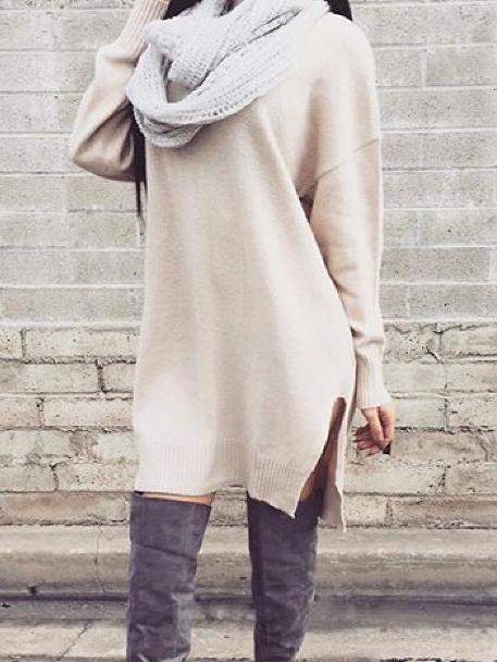 Shein Khaki Cross Back Backless Split Sweater Dress