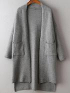 Shein Grey Side Slit Dip Hem Cardigan With Pockets