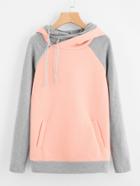 Shein Two Tone Zip Detail Textured Hoodie