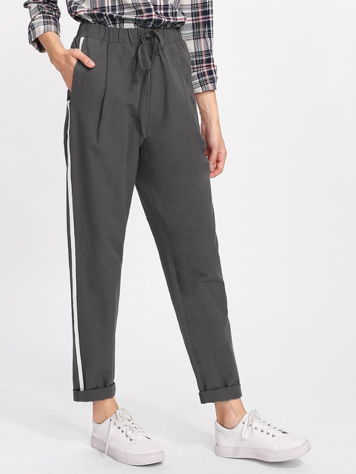 Shein Drawstring Waist Striped Side Peg Pants