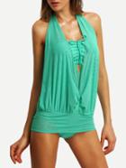 Shein Halter Draped Mesh Lace-up One-piece Swimwear