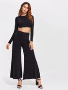 Shein Mock Neck Crop Top With Flare Pants