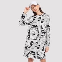 Shein Figure And Letter Print Dress