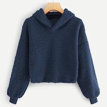 Shein Drop Shoulder Teddy Hooded Sweatshirt