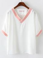 Shein Pink Collar Plain Casual T-shirt