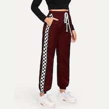 Shein Slant Pocket Drawstring Grid Pants