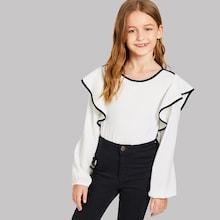 Shein Girls Keyhole Back Contrast Binding Ruffle Top