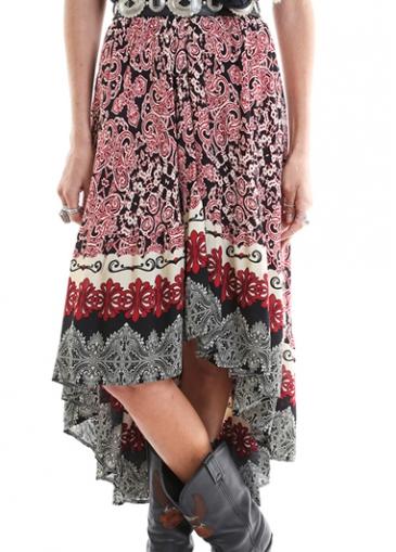 Rosewe High Low Hem Tribal Print Maxi Skirt