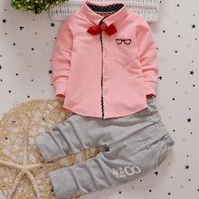 Shein Toddler Boys Bow Front Solid Shirt & Striped Pants