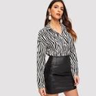 Shein Pocket Patched Zebra Print Buttoned Blouse