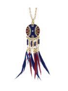 Shein Navyblue Dream Catcher Style Colorful Feather Pendant Necklace