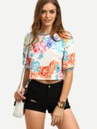 Shein Multicolor Floral Short Sleeve Crop T-shirt