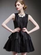 Shein Black Round Neck Sleeveless Contrast Gauze Necklace Dress