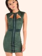 Shein Faux Suede Zip Front Mini Dress Hunter Green