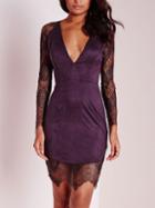 Shein Purple Deep V Neck With Lace Dress