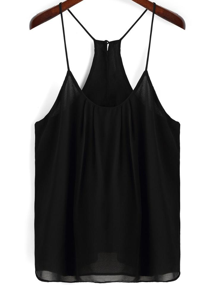 Shein Black Spaghetti Strap Buttons Cami Top