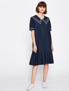 Shein Contrast Stripe Trim Sailor Nautical Dress