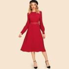 Shein Keyhole Front Fit And Flare Belted Dress