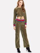 Shein Glitter Stripe Trim Crop Top With Pants