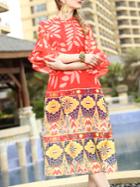 Shein Layered Ruffle Sleeve Print Dress