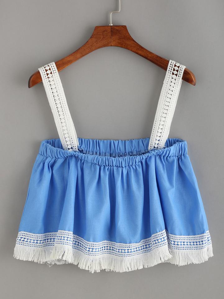 Shein Lace Tape Strap Fringe Swing Top