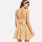 Shein Bow Tie Back Fit & Flare Striped Dress