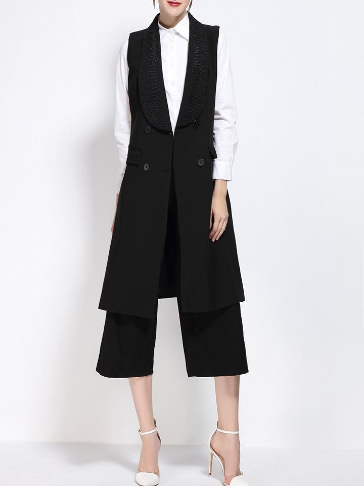 Shein Black Lapel Sleeveless Long Coat
