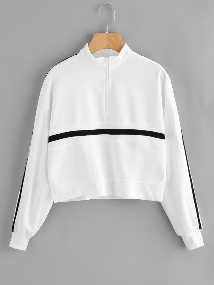 Shein Striped Zip Up Front Sweatshirt