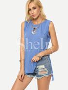 Shein Blue Split Side Dip Hem Tank Top