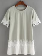 Shein Lace And Pleated Chiffon Trimmed T-shirt Dress