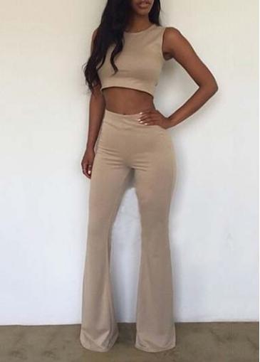 Rosewe Khaki Sleeveless Top And Boot Cut Pants Set
