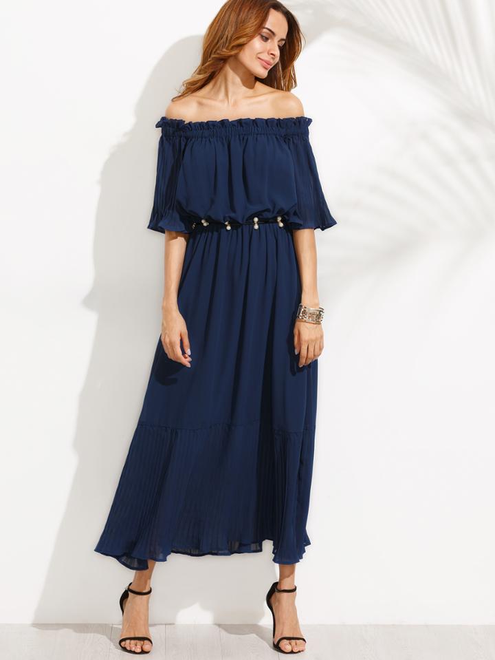 Shein Navy Off The Shoulder Half Sleeve Dress