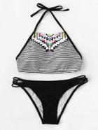 Shein Striped Mix & Match Halter Bikini Set