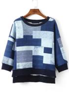 Shein Blue Round Neck Geometric Print Loose Sweatshirt