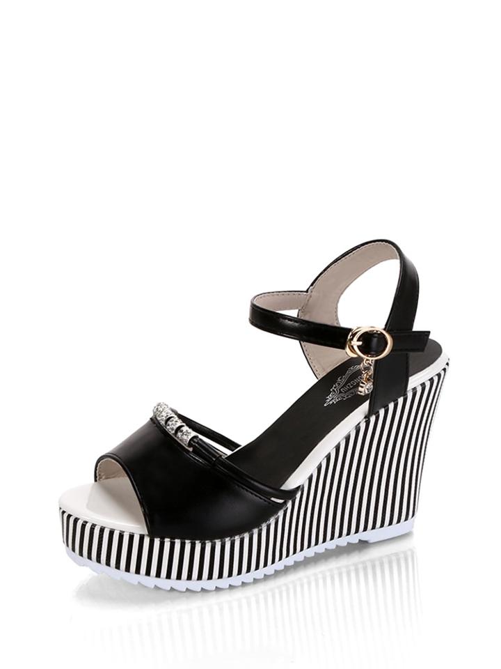 Shein Striped Detail Wedge Sandals