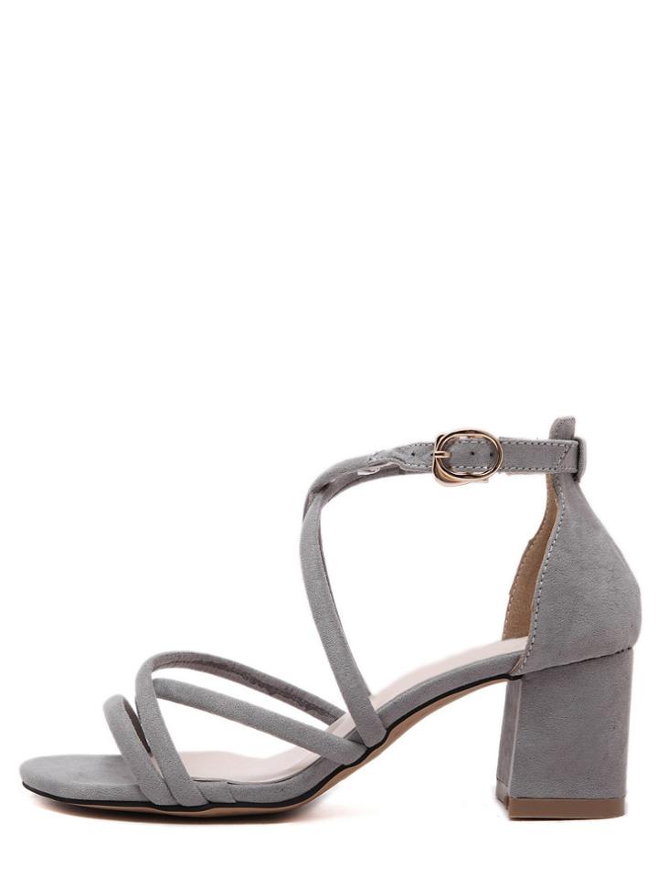 Shein Gray Open Toe Strappy Gladiator Chunky Sandals