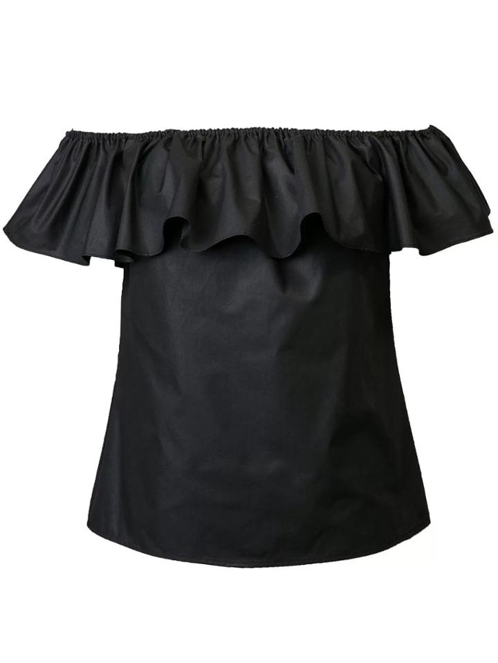 Shein Black Ruffle Boat Neck Slim Blouse