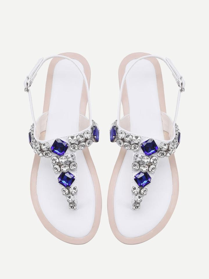 Shein Gemstone Decorated T Strap Sandals