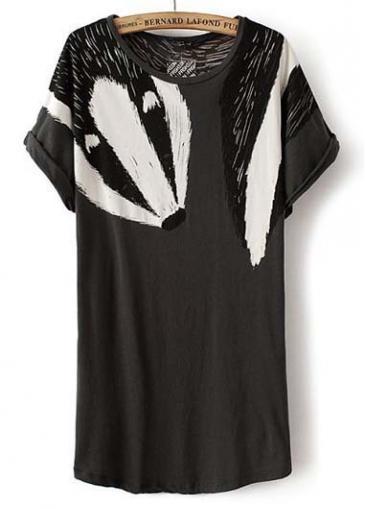 Rosewe Casual Style Round Neck Short Sleeve Fox Print Tees